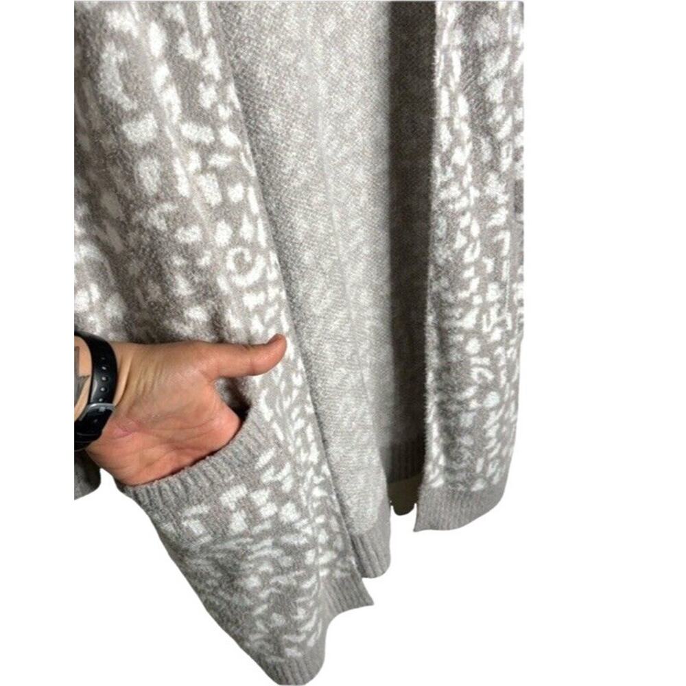 Rachel Zoe Hooded Cardigan Leopard Print Small Open Gray Pockets Oversized Cozy - Picture 4 of 9
